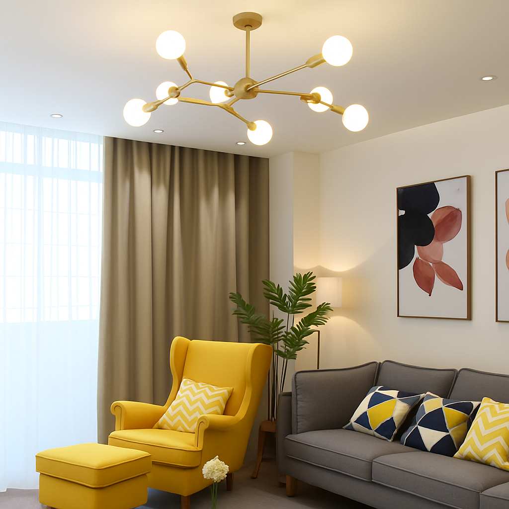 Lustre industriel LED avec plusieurs branches métalliques Rally - vue 4 sur 15