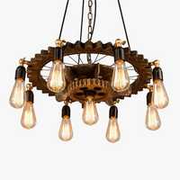 lustre industriel rétro créatif 9 têtes en bois pour loft restaurant café