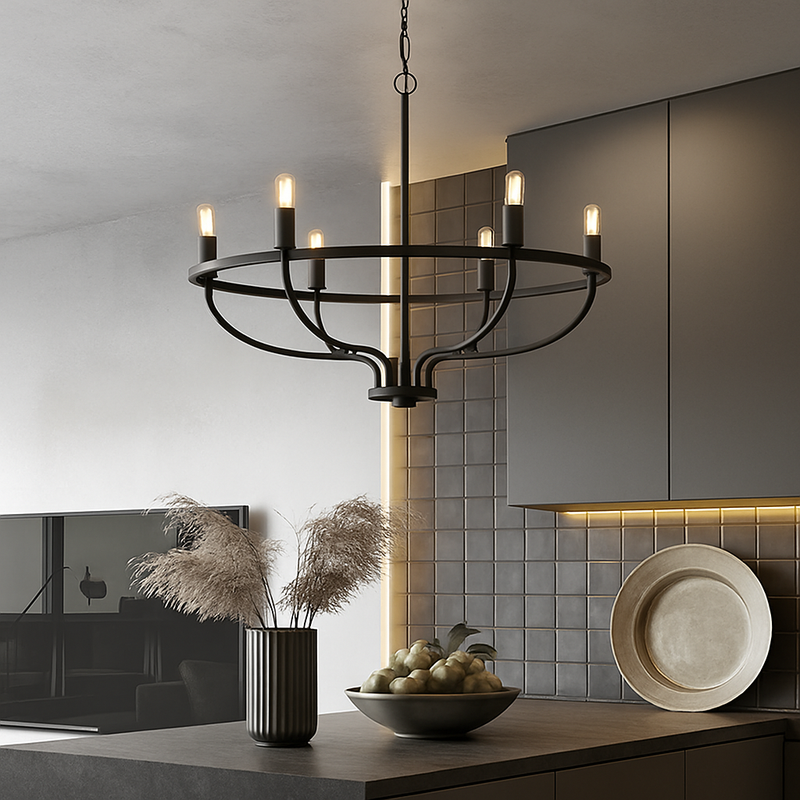 lustre industriel rétro en fer à 6 têtes pour décoration intérieure