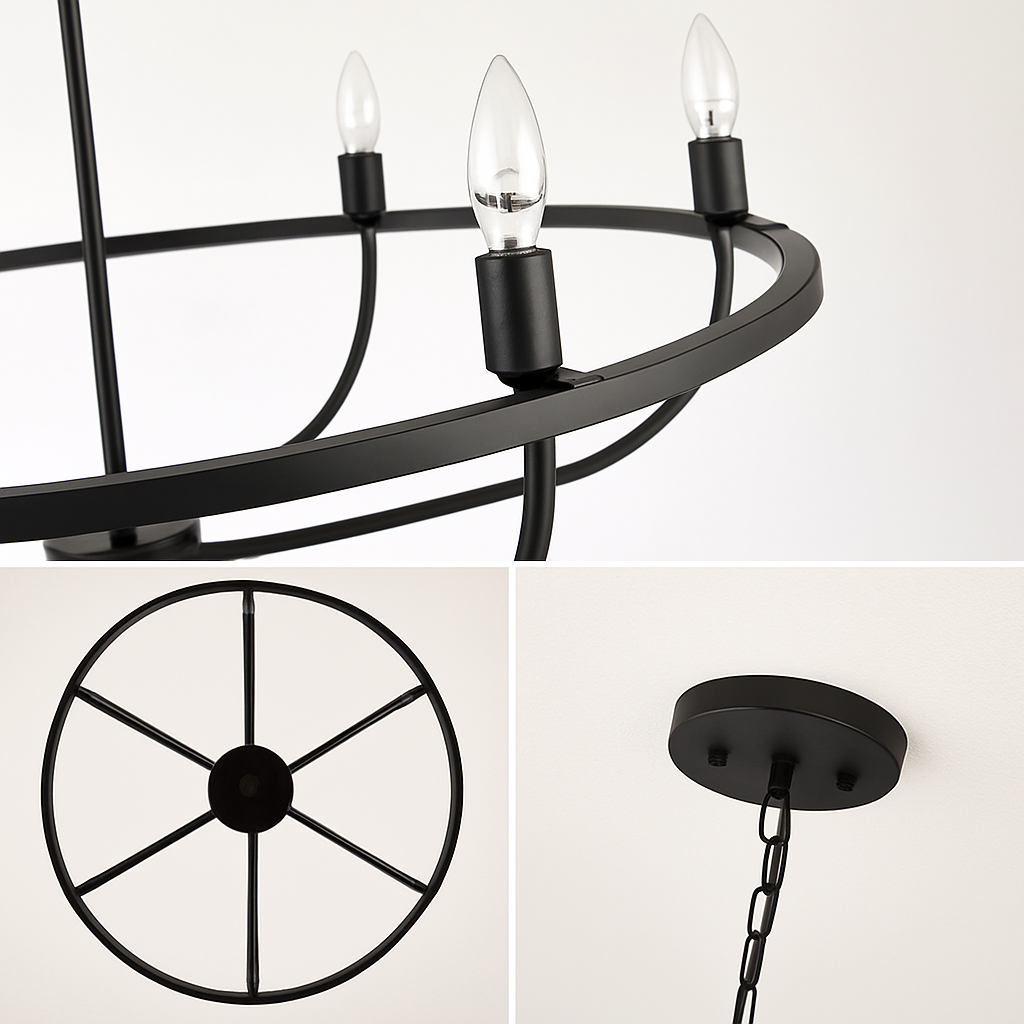 lustre industriel rétro en fer à 6 têtes pour décoration intérieure - vue 8 sur 8