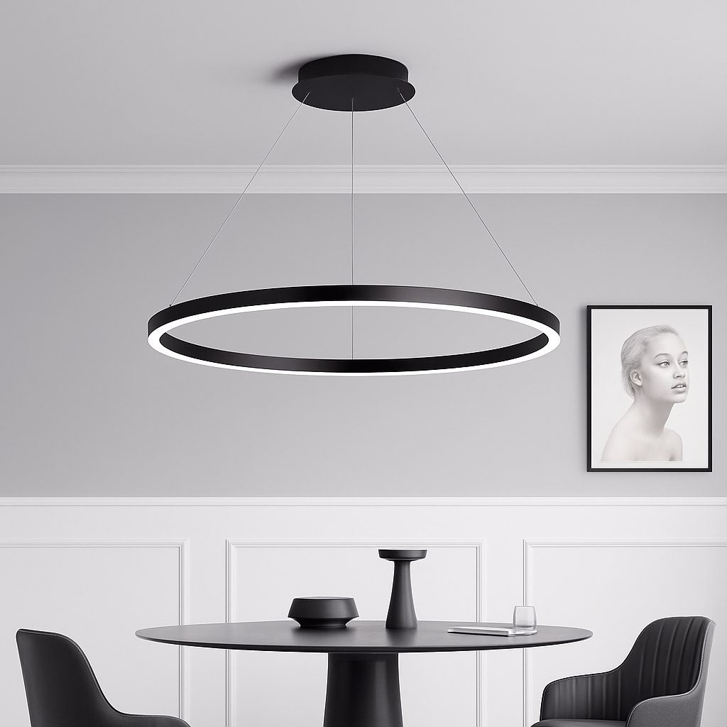 Minimalist nordic single ring LED chandelier - vue 3 sur 11