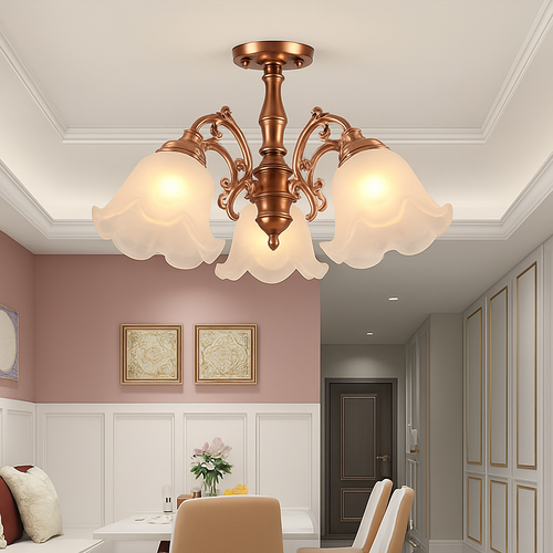Lustre à LED avec abat-jour en fleurs
