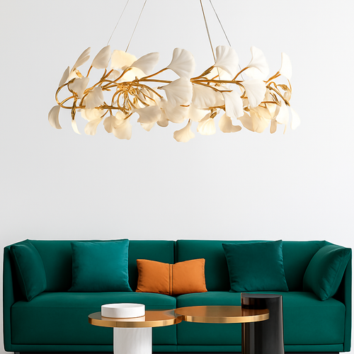 lustre led de luxe moderne en céramique motif ginkgo art villa