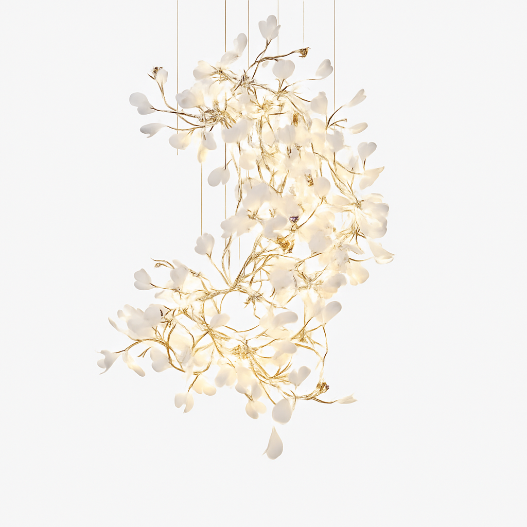 lustre led de luxe moderne en céramique motif ginkgo art villa - vue 7 sur 16