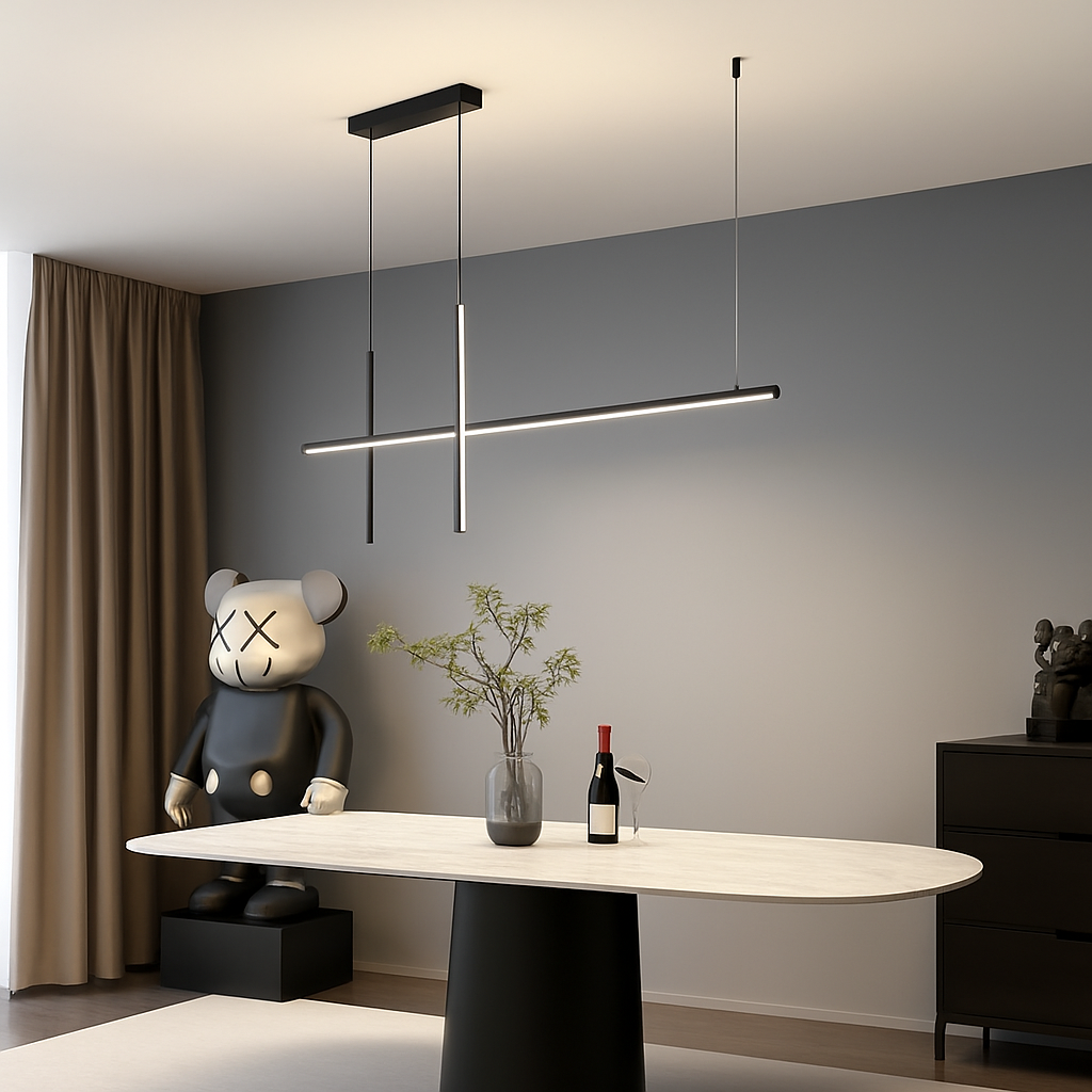 Lustre led dimmable noir minimaliste moderne - vue 3 sur 12
