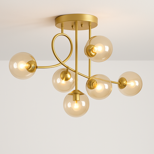 Minimalist nordic gold LED 'magic bean' modern chandelier - vue 3 sur 12