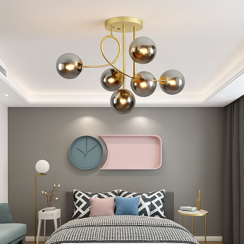 Minimalist nordic gold LED 'magic bean' modern chandelier - vue 5 sur 12