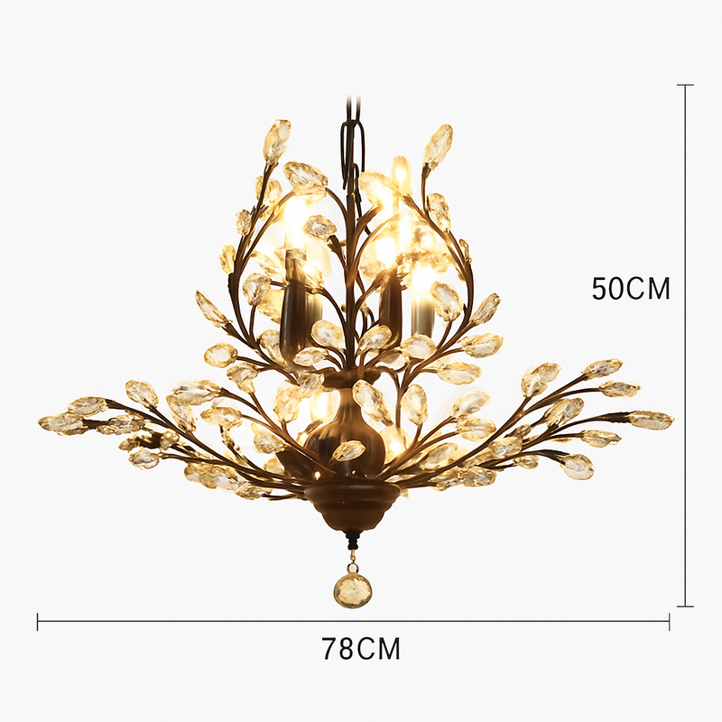 Lustre LED en cristal doré à feuilles