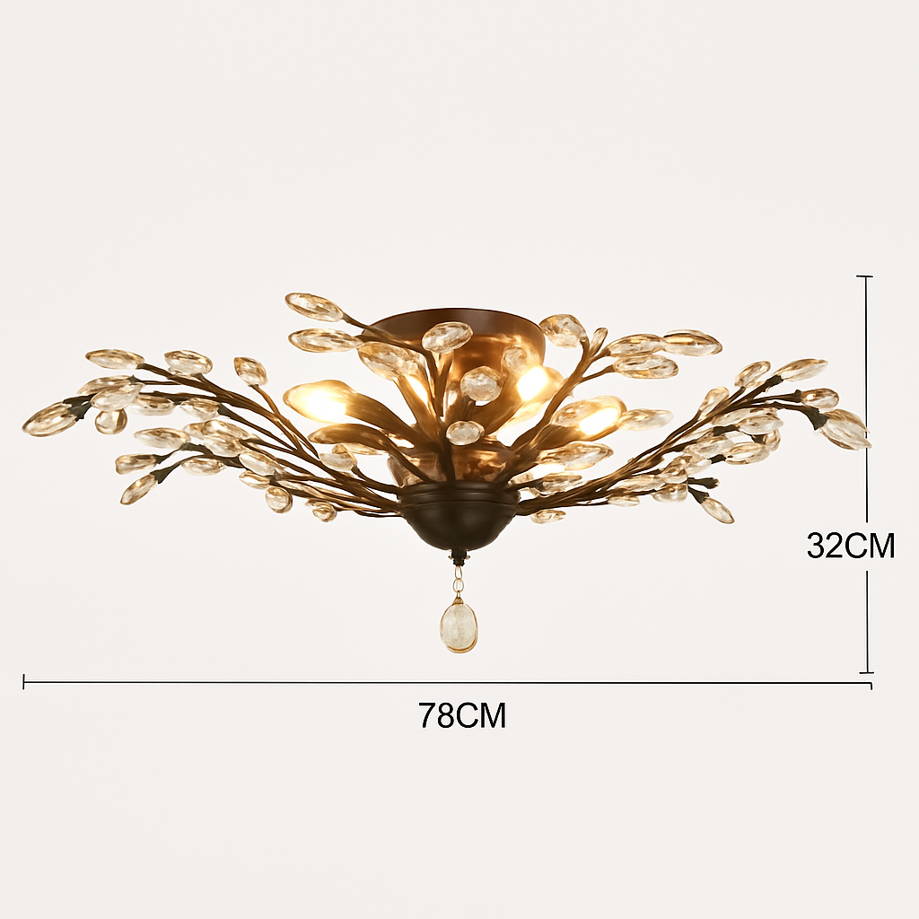 Lustre LED en cristal doré à feuilles - vue 7 sur 11