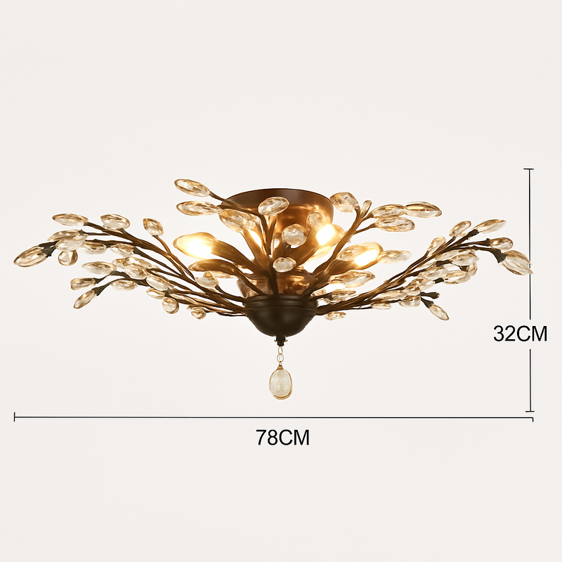 Lustre LED en cristal doré à feuilles