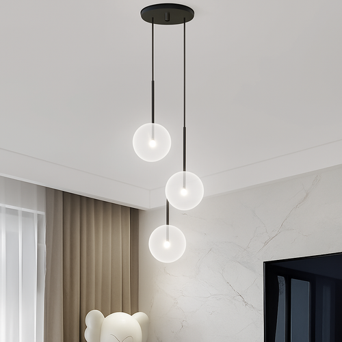 lustre led luxe noir boule verre déco intérieur hall restaurant salle manger