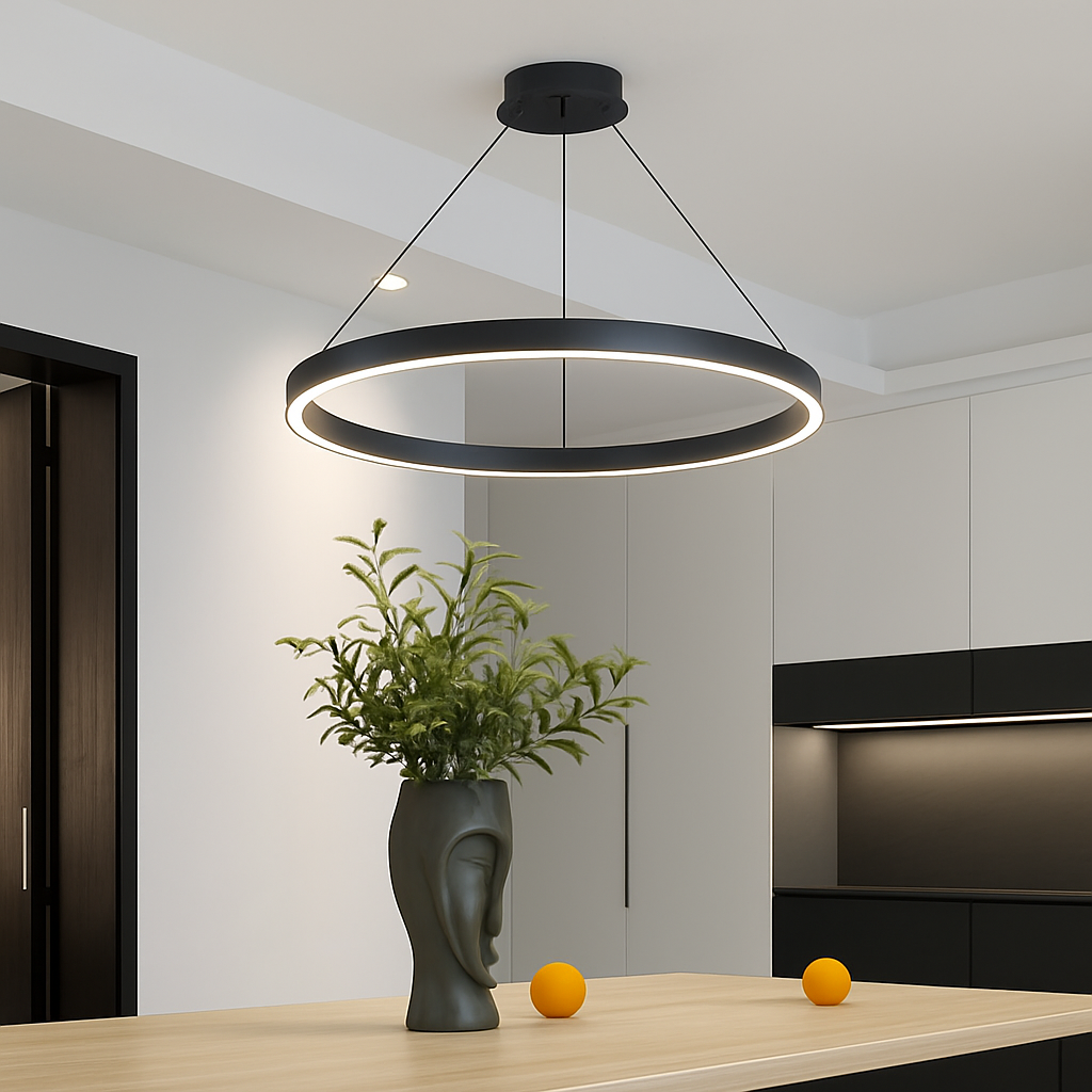 Modern minimalist LED ring chandelier decorative pendant - vue 3 sur 13