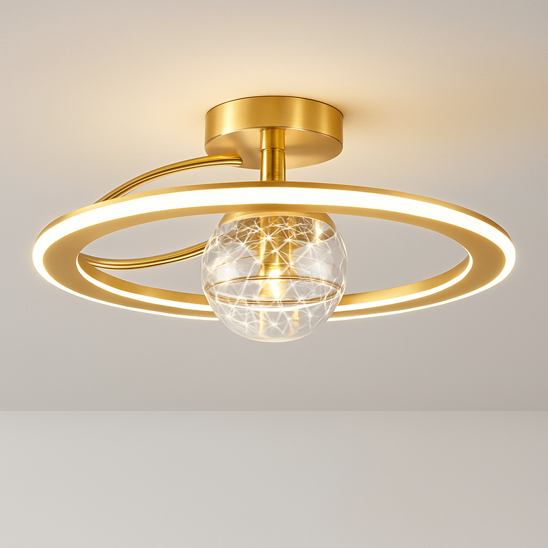 lustre led moderne de luxe avec boules de verre dorées