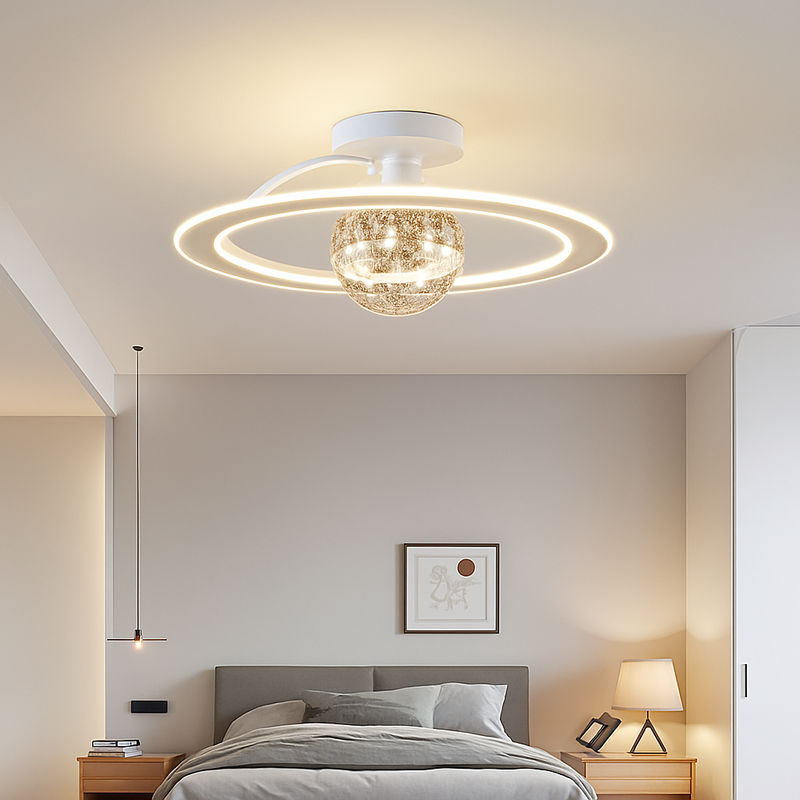 lustre led moderne de luxe avec boules de verre dorées