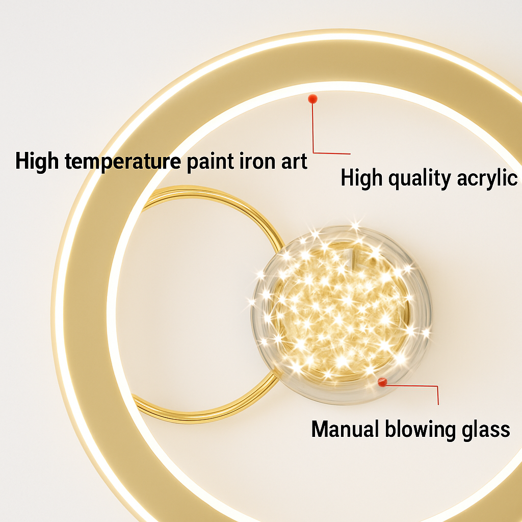 lustre led moderne de luxe avec boules de verre dorées - vue 5 sur 9