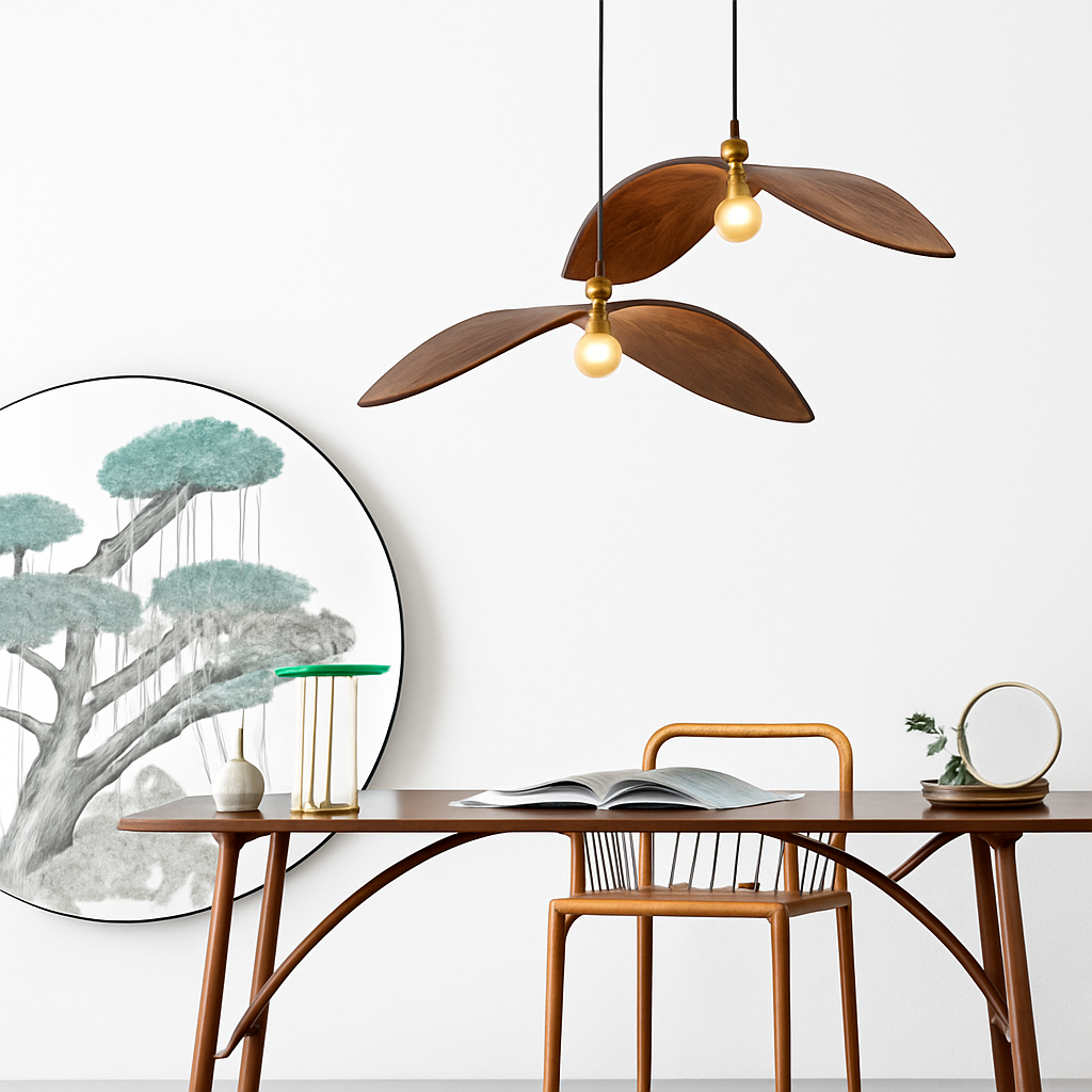 lustre à led wabi sabi en bois pour décoration intérieure - vue 5 sur 11
