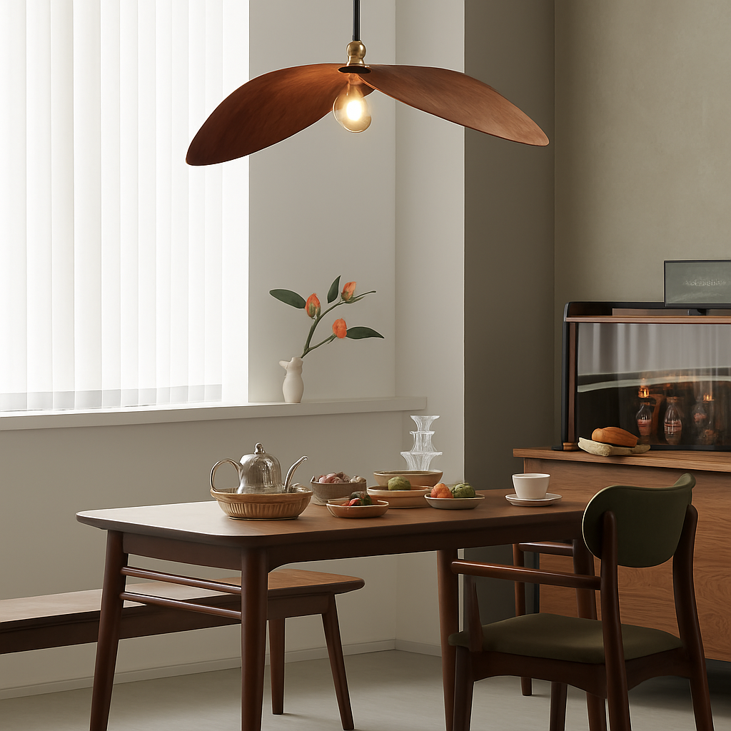lustre à led wabi sabi en bois pour décoration intérieure - vue 8 sur 11