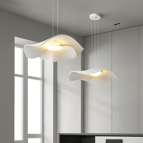Minimalist Nordic fabric pendant light with lotus leaf design - vue 2 sur 10