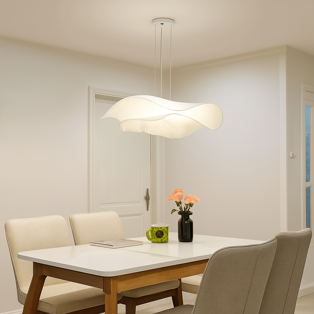 Minimalist Nordic fabric pendant light with lotus leaf design - vue 3 sur 10