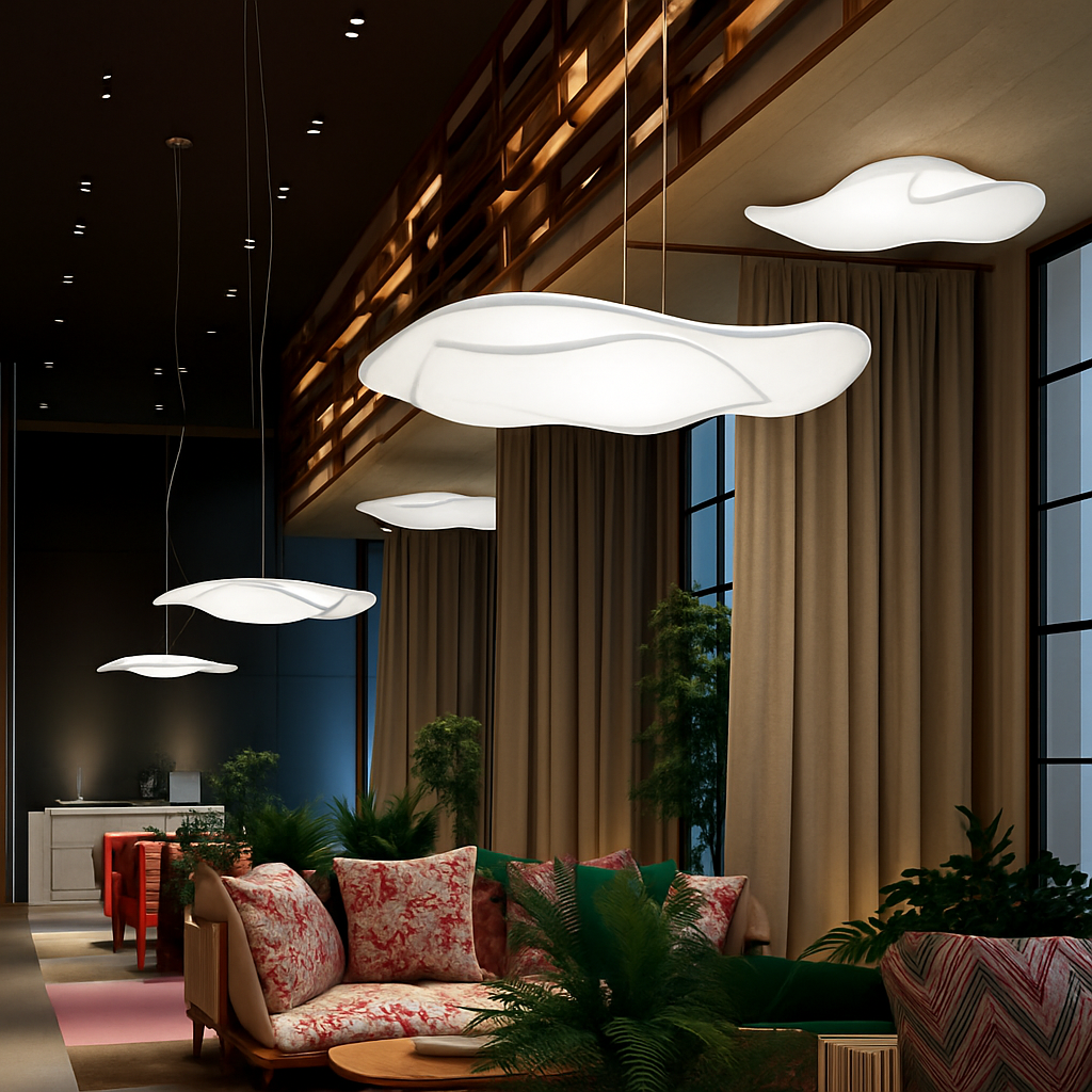 Minimalist Nordic fabric pendant light with lotus leaf design - vue 4 sur 10