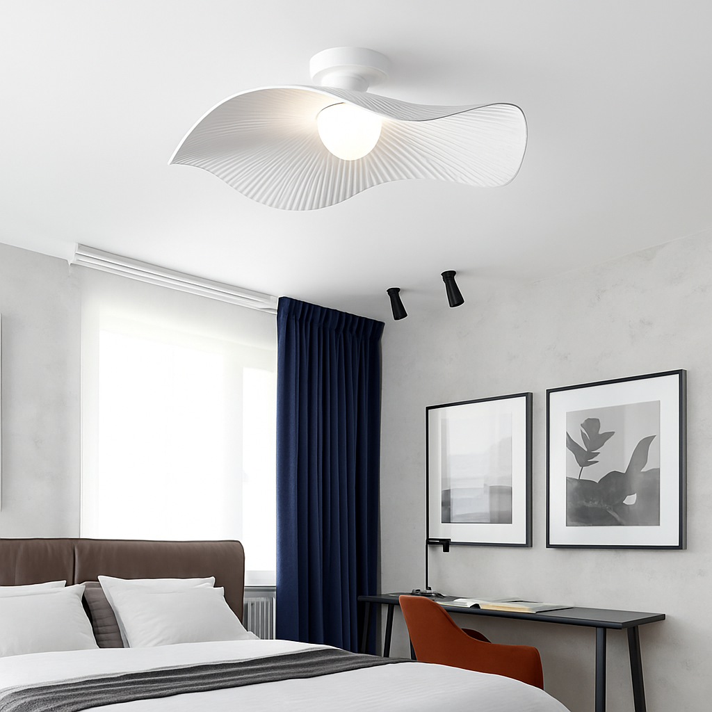Minimalist Nordic fabric pendant light with lotus leaf design - vue 9 sur 10
