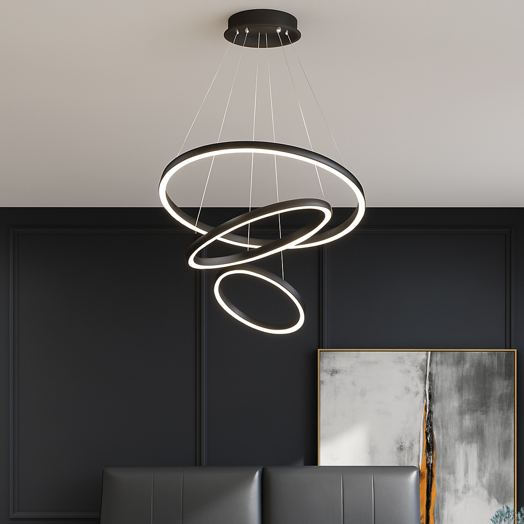 lustre moderne à anneaux ronds en led pour décoration intérieure - vue 3 sur 5