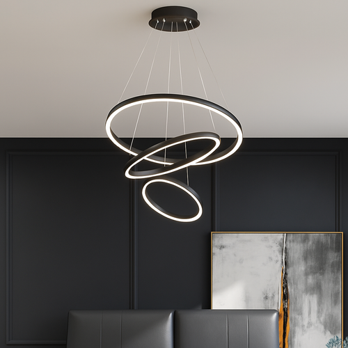 lustre moderne à anneaux ronds en led pour décoration intérieure - vue 3 sur 5