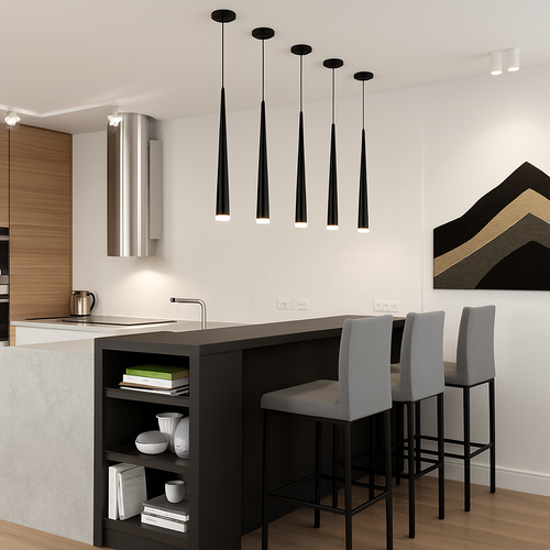 lustre moderne design tube noir pour décoration intérieure - vue 3 sur 16