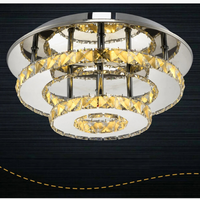 lustre moderne en acier inoxydable avec cristaux et led