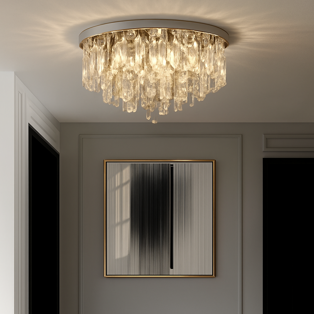 lustre moderne en acier led avec cristaux art déco - vue 3 sur 18