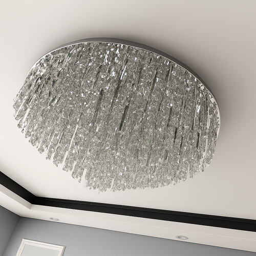 lustre moderne en acier led avec cristaux art déco - vue 7 sur 18