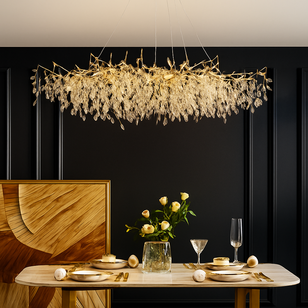 lustre moderne en cristal clair avec éclairage en métal réglable - vue 4 sur 11