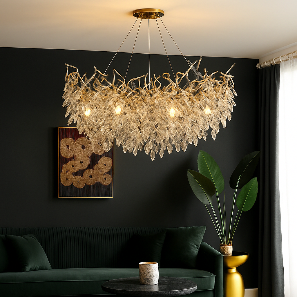 lustre moderne en cristal clair avec éclairage en métal réglable - vue 5 sur 11
