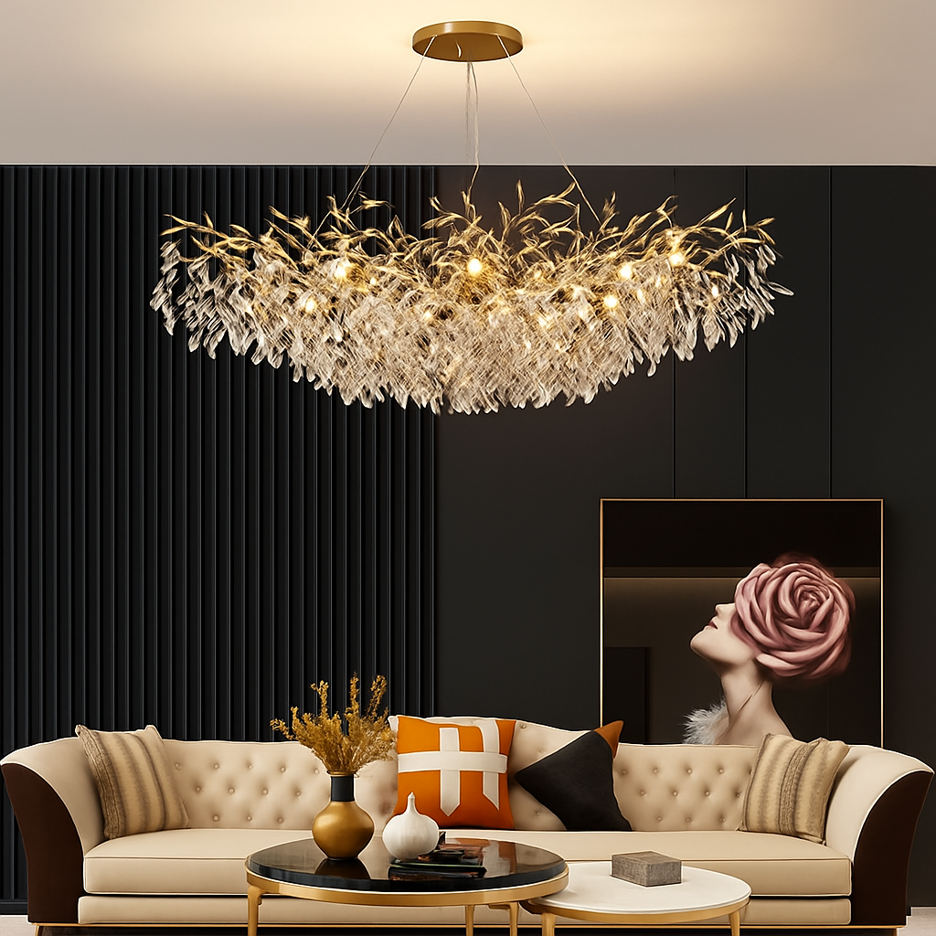lustre moderne en cristal clair avec éclairage en métal réglable - vue 6 sur 11