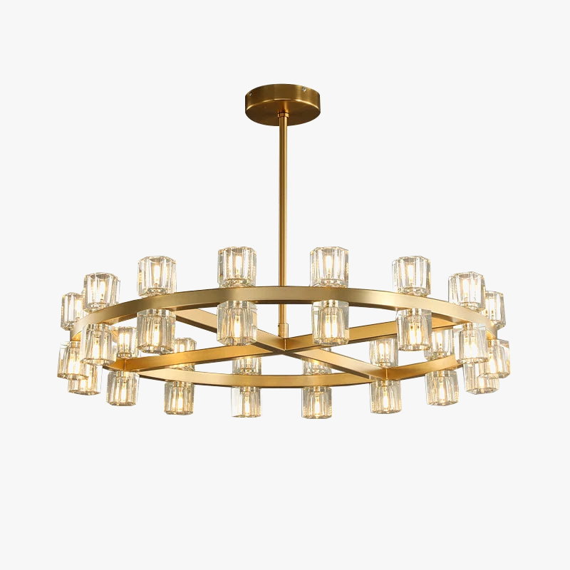 lustre moderne en cuivre led avec cristaux pour hôtel et foyer