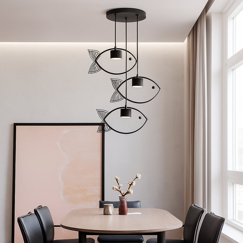 lustre moderne en fer forgé décoration poisson art nordique