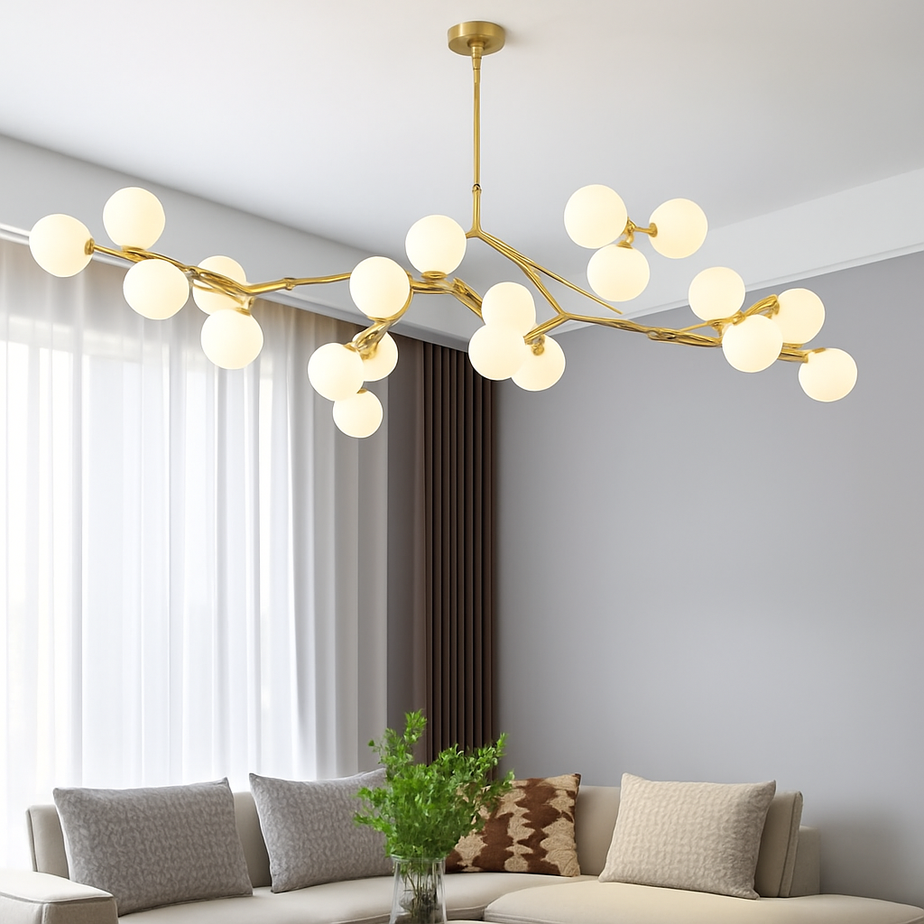 lustre moderne en verre avec branches led suspendues - vue 3 sur 12