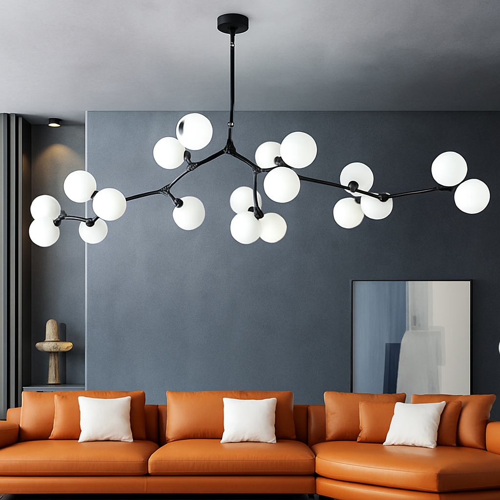 lustre moderne en verre avec branches led suspendues - vue 4 sur 12
