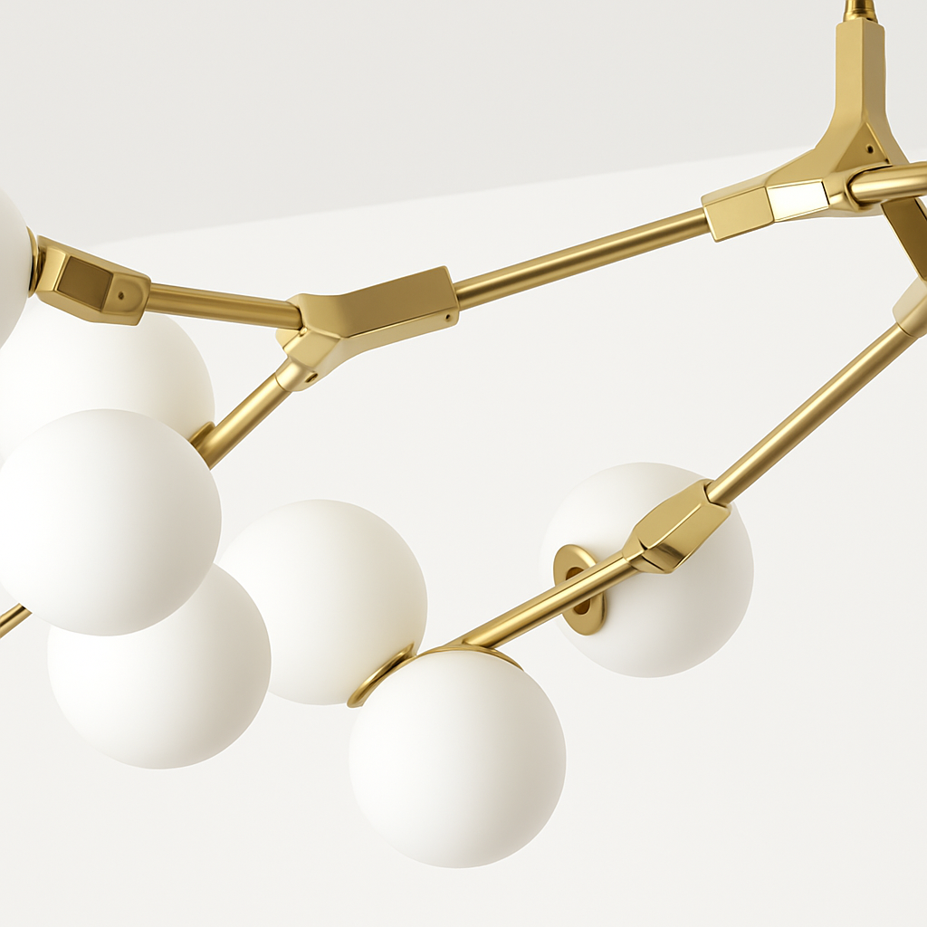 lustre moderne en verre avec branches led suspendues - vue 5 sur 12