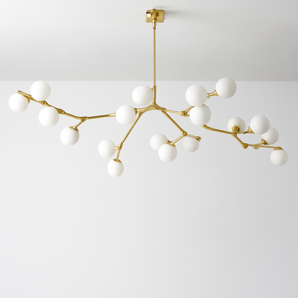 lustre moderne en verre avec branches led suspendues - vue 2 sur 12