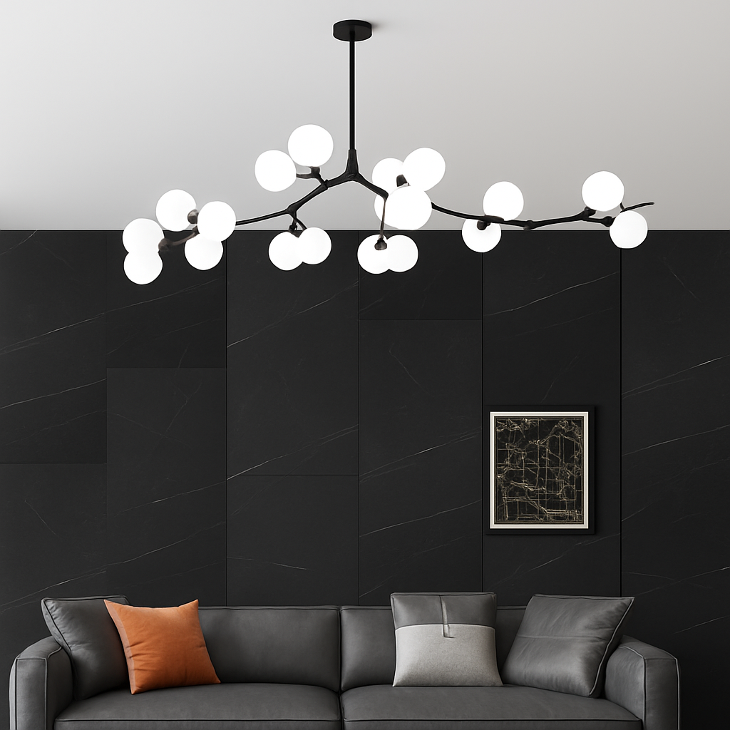 lustre moderne en verre avec branches led suspendues - vue 7 sur 12