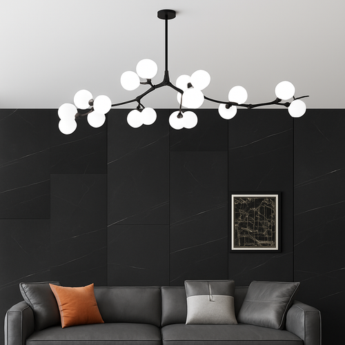 lustre moderne en verre avec branches led suspendues