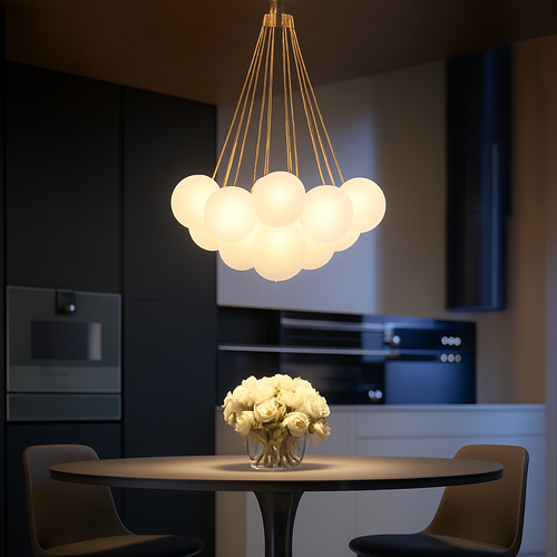 lustre moderne en verre dépoli avec suspension - vue 5 sur 10