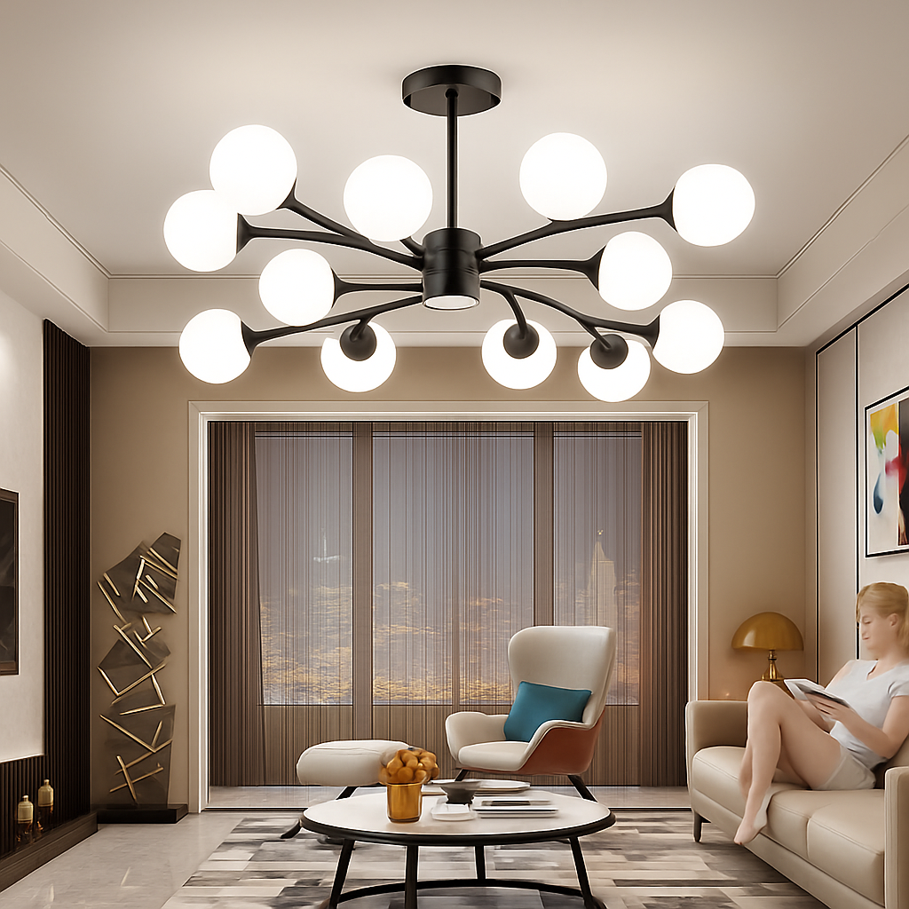 lustre moderne en verre led avec suspension pour décoration maison - vue 6 sur 13