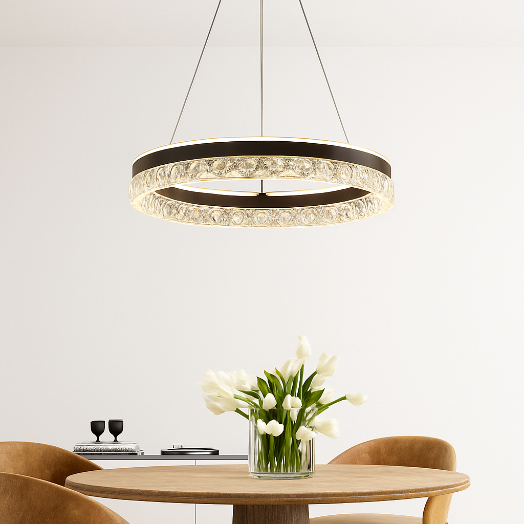 lustre moderne minimaliste led avec anneaux en cristal - vue 4 sur 15