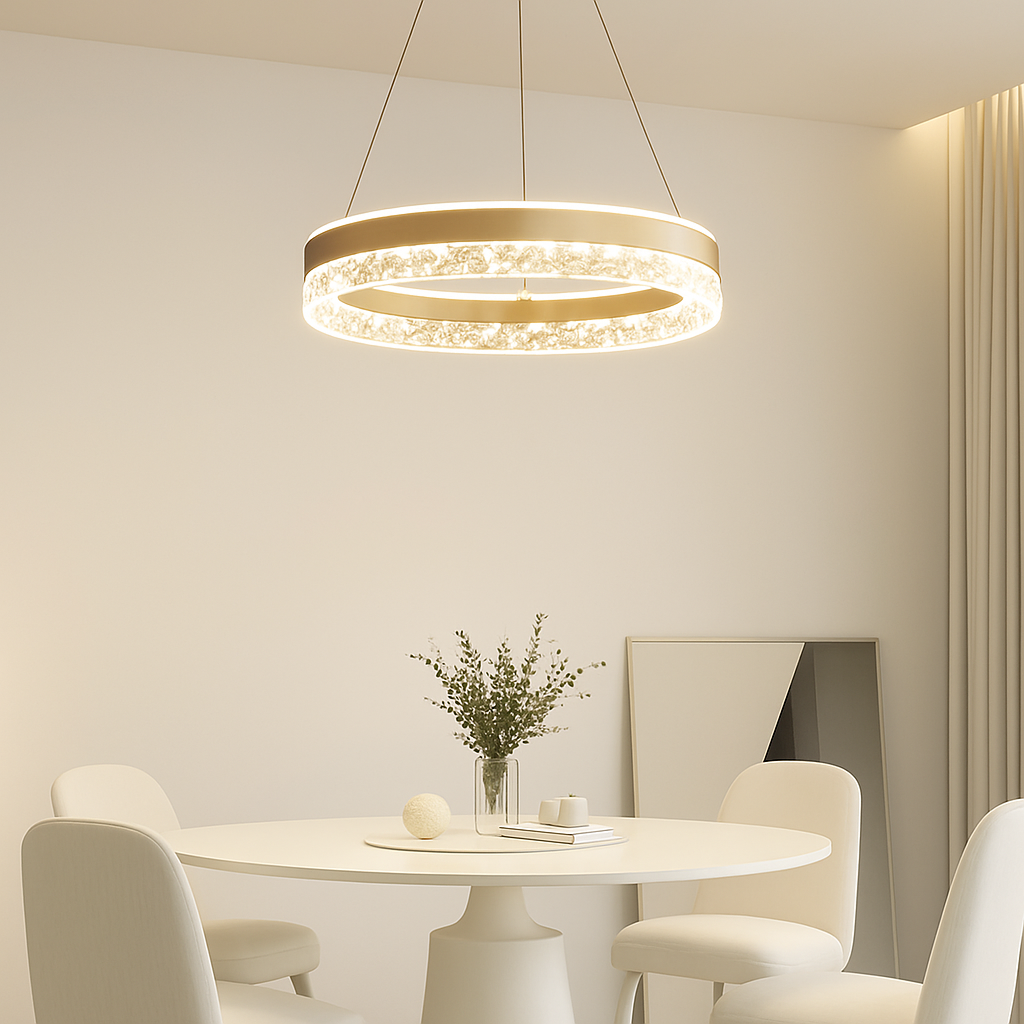 lustre moderne minimaliste led avec anneaux en cristal - vue 5 sur 15