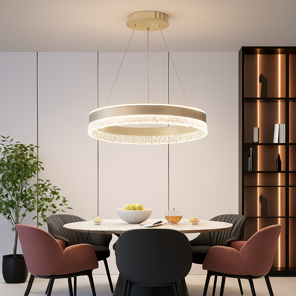 lustre moderne minimaliste led avec anneaux en cristal - vue 6 sur 15