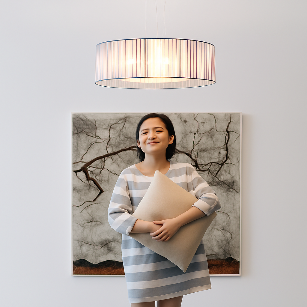 lustre moderne nordique en fer avec abat-jour en gaze - vue 6 sur 5