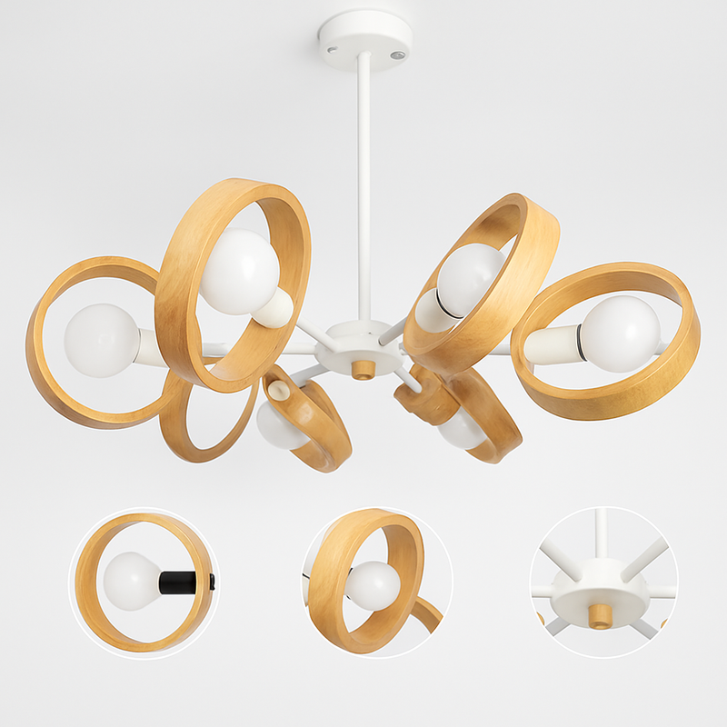 lustre nordique en bois avec abat-jour rond suspendu