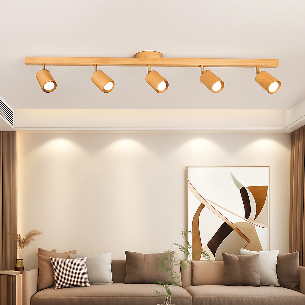 lustre nordique en bois de noyer avec projecteurs pour photos - vue 3 sur 16
